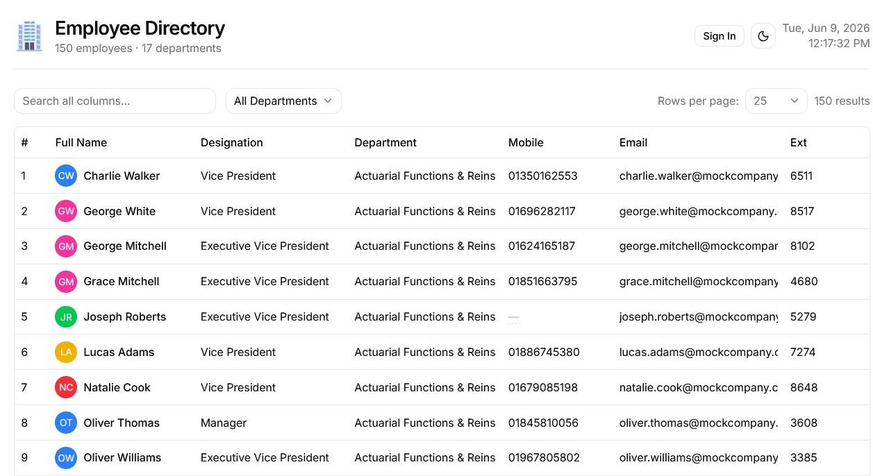 Company Phonebook Preview